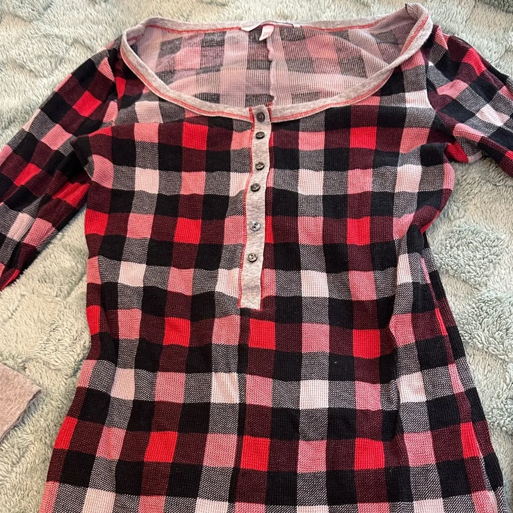 Victoria’s Secret Plaid Henley Romper – Size S, Cozy‎ Long Sleeve